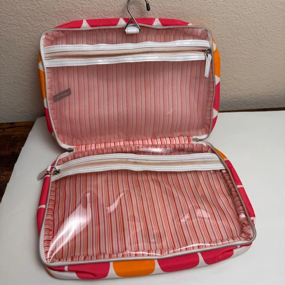 Lancome Hanging Makeup Bag Cosmetic Organizer Pink Orange Polka Dot Travel Case